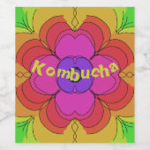 Groovyフラワーパワー70sスクエアコンブチャワインフード ワインラベル (シングルラベル)