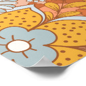 Groovyフラワーレトロ誕生日パーティーウェルカムサイン ポスター (角)