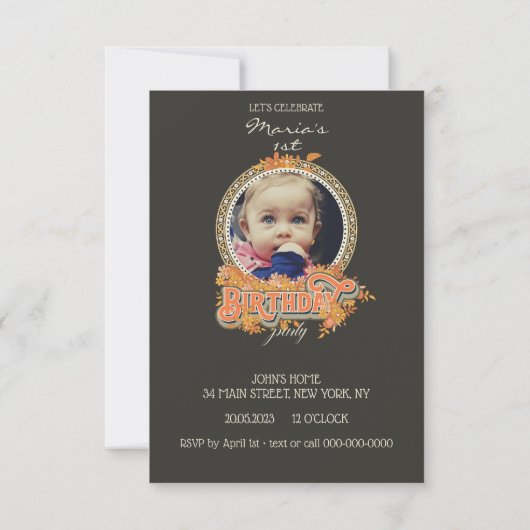 Groovyフローラカスタム1枚の写真 招待状 (裏面)