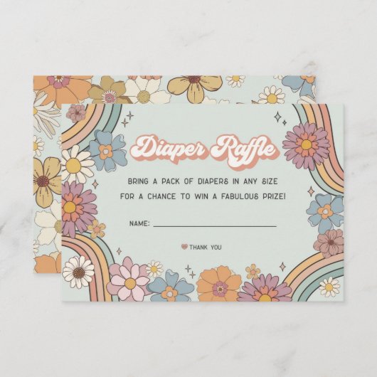 groovyフローラ70sおむつラッフル招待状インサート エンクロージャーカード (正面/裏面)