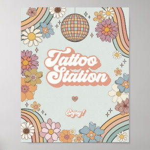 groovyフローラ70sレトロtattoo駅の好意の看板 ポスター