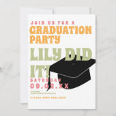 Groovyフローラ80sレトロヴィンテージの卒業 招待状 (正面)