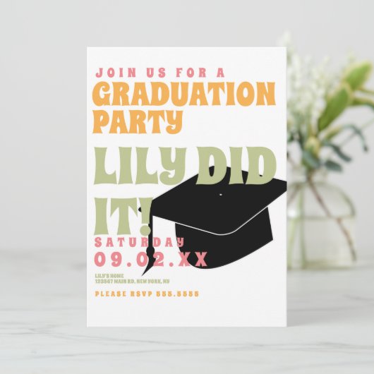 Groovyフローラ80sレトロヴィンテージの卒業 招待状 (スタンド正面)