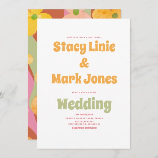 Groovyフローラ80sレトロヴィンテージウェディング招待状 招待状 (正面/裏面)