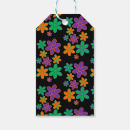 Groovyブラック70sスタイルフラワーギフトラベル ギフトタグ