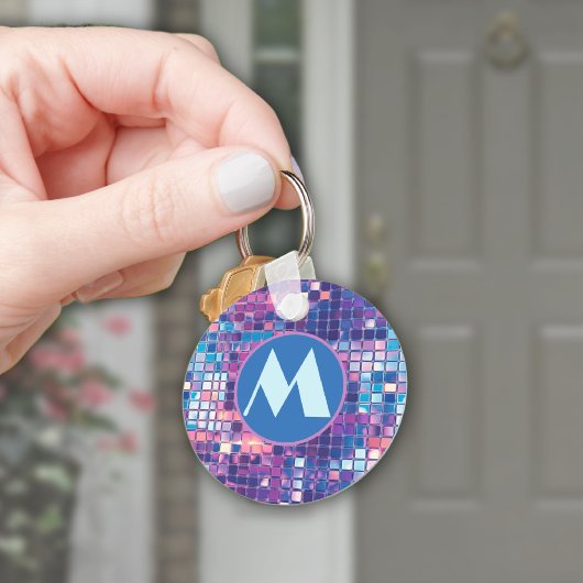 Groovyブルー&パープルディスコボールパーソナライズされた キーホルダー