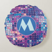 Groovyブルー&パープルディスコボールパーソナライズされた ラウンドクッション (正面)