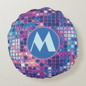 Groovyブルー&パープルディスコボールパーソナライズされた ラウンドクッション (裏面)