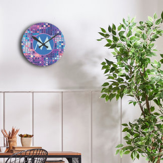 Groovyブルー&パープルディスコボールパーソナライズされた ラウンド壁時計