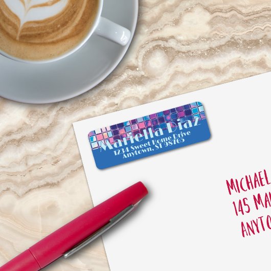 Groovyブルー&パープルディスコボールパーソナライズされた ラベル