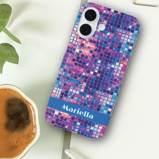 Groovyブルー&パープルディスコボールパーソナライズされた Case-Mate iPhoneケース