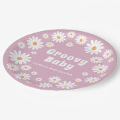 Groovyベビーガールピンクデイジー70sレトロベビーシャワー ペーパープレート (アングル)