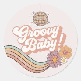 Groovyベビーシャワーレトロフェイスステッカー ラウンドシール
