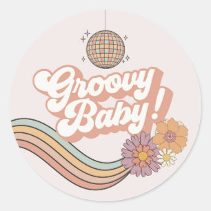 Groovyベビーシャワーレトロフェイスステッカー ラウンドシール