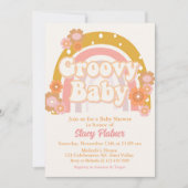 Groovyベビーシャワー、レトロベビーシャワー、ベビーシャワー 招待状 (正面)