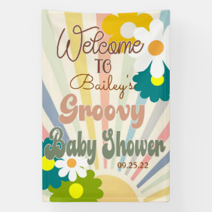 Groovyベビーシャワー、レトロベビーシャワー、ベビー、バナー 横断幕