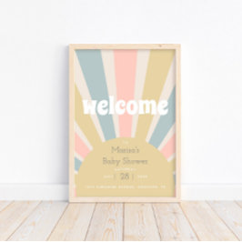 Groovyベビーヒッピーレトロベビーシャワーウェルカム ポスター