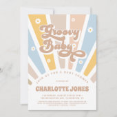 Groovyベビーピンクレトロデイジー写真ベビーシャワー 招待状 (正面)