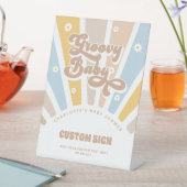 Groovyベビーピンクレトロベビーシャワーカスタムサイン 台座サイン (インサイチュ)