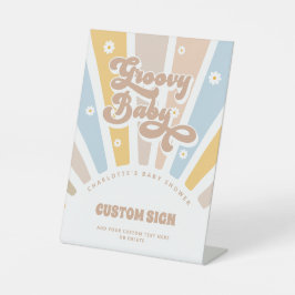 Groovyベビーピンクレトロベビーシャワーカスタムサイン 台座サイン