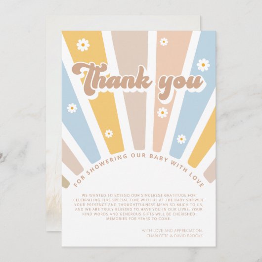 Groovyベビーピンクレトロベビーシャワーサンキュー サンキューカード (正面/裏面)