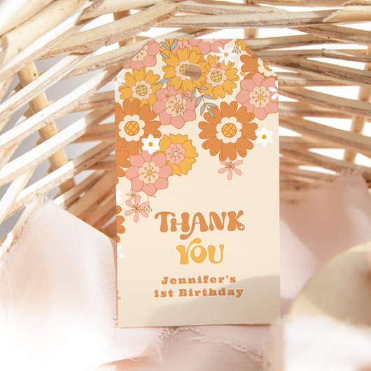 Groovyベビーボホレトロ70s赤ちゃんシャワー感謝していユー ギフトタグ