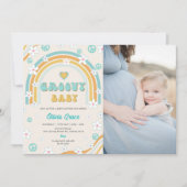 Groovyベビーレインボーベビーシャワーパーティー写真 招待状 (正面)
