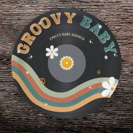 Groovyベビーレトロビニールレコード赤ちゃんシャワー ペーパープレート