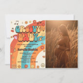 Groovyベビーレトロレインボーベビーシャワーパーティー写真 招待状 (正面)