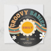 Groovyベビーレトロレコード双生児ベビーシャワー 招待状 (正面)