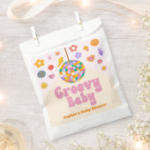 Groovyベビーレトロ70のディスコボールベビーシャワー フェイバーバッグ (クリップ留めされた状態)