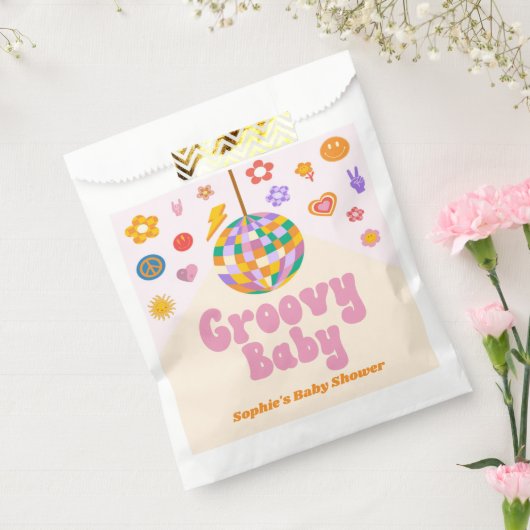 Groovyベビーレトロ70のディスコボールベビーシャワー フェイバーバッグ (封をした状態)