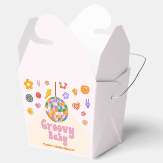 Groovyベビーレトロ70のディスコボールベビーシャワー フェイバーボックス (オープン)