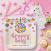 Groovyベビーレトロ70のディスコボールベビーシャワー ペーパープレート (パーティー)