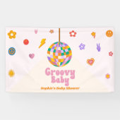 Groovyベビーレトロ70のディスコボールベビーシャワー 横断幕 (横)