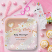 Groovyベビー70sデイジー花ハートパステルレインボー ペーパープレート (パーティー)