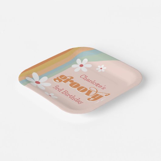 Groovyホワイトデイジーガールの3番目の誕生日パーティー ペーパープレート (傾斜あり)