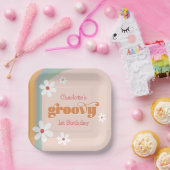 Groovyホワイトデイジー女の子の最初の誕生日パーティー ペーパープレート (パーティー)