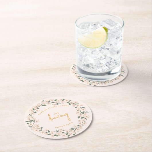 Groovyマスタード結婚フローラ ラウンドペーパーコースター (インサイチュ)