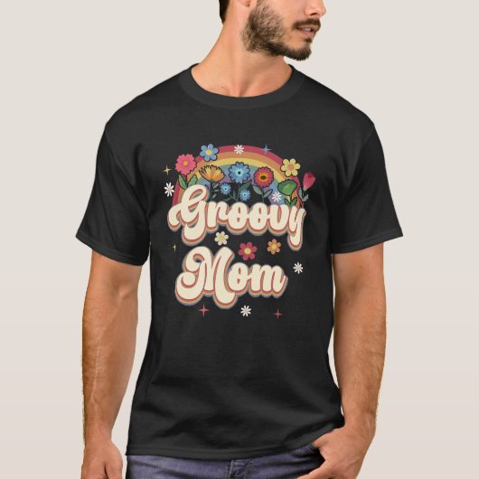 Groovyママレトロヒッパイピースサインフローラママ Tシャツ (正面)