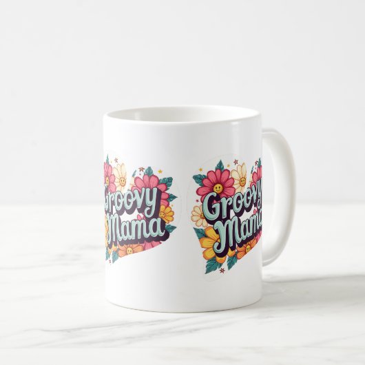 Groovyママレトロフローラ70s美学デザイン コーヒーマグカップ (正面右)
