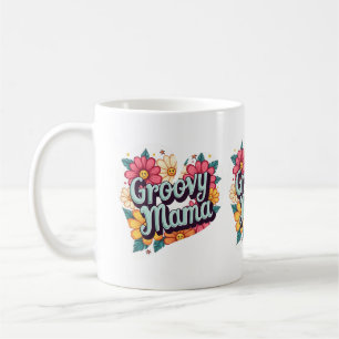 Groovyママレトロフローラ70s美学デザイン コーヒーマグカップ