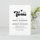Groovyミニマルレトロツインズハートベビーシャワー 招待状 (スタンド正面)