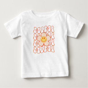 Groovyミミハピー顔スマイルかわいいデイジーフラワーグラ ベビーTシャツ