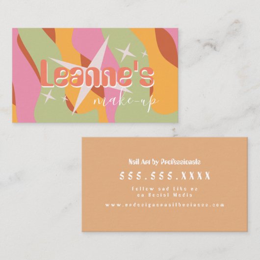 Groovyメイクアップサロン爪、 ネイルトレンディー星 名刺 (正面/裏面)