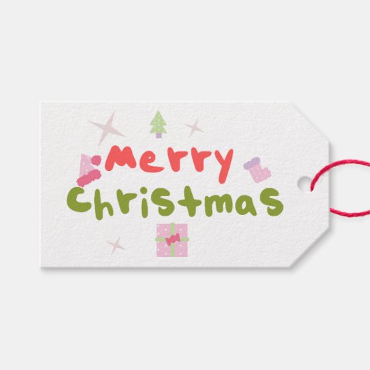 Groovyメリークリスマスツリーのバブル文字 ギフトタグ (正面(横))