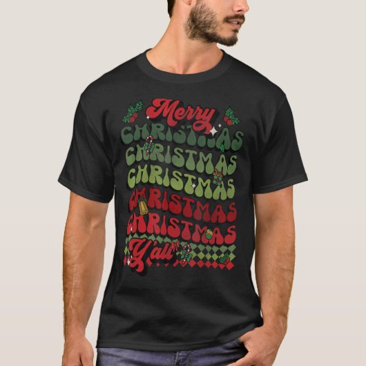 Groovyメリークリスマスレトロクリスマスマッチパジャマ Tシャツ (正面)
