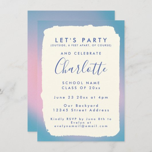 Groovyモダンカラフルカスタム写真卒業パーティー 招待状 (正面/裏面)