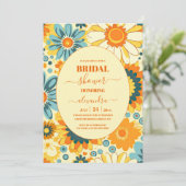 Groovyモダンデイジーフローライエロー&ピンクブライダル 招待状 (スタンド正面)