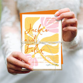 Groovyモダンデイジーフローラ黄色とピ結婚ンク 招待状